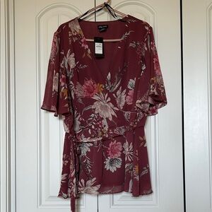 City Chic Rose-Mauve Floral Wrap Top